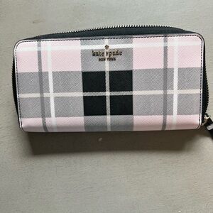 Kate Spade Pink and Black Plaid Zip Wallet
